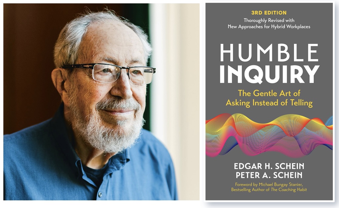 Edgar Schein alongside the cover of Humble Inquiry, third edition.